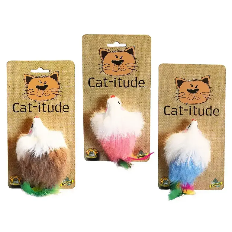 Amazing Pet Amazing Pet Large Colorful Real Fur Mouse w/Feather Tail & Catnip