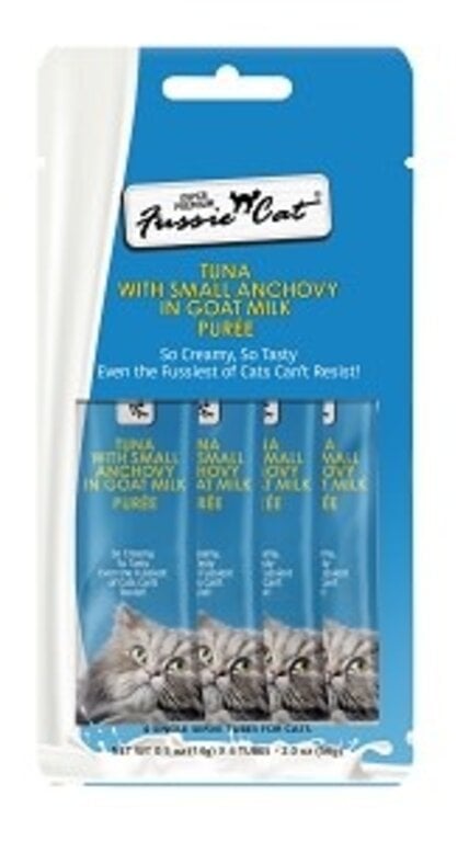 Fussie Cat Fussie Cat Super Premium Puree Treat Tuna with Small Anchovy in Goat Milk 4-Pack 0.5 oz