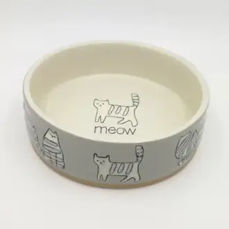 Blue Sky Clayworks Farrah Meow Cat Pet Bowl Grey