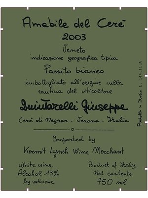 Wine GIUSEPPE QUINTARELLI PASSITO BIANCO AMABILE DEL CERE ’BANDITO' 2003 375ML