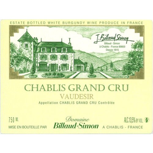 Wine DOMAINE BILLAUD-SIMON CHABLIS GRAND CRU VAUDESIR 2016 Wine DOMAINE BILLAUD-SIMON CHABLIS GRAND CRU VAUDESIR 2016