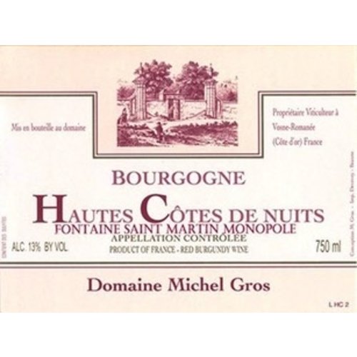 Wine DOMAINE MICHEL GROS BOURGOGNE HAUTES COTES DE NUITS FONTAINE “ST. MARTIN” MONOPOLE ROUGE 2016 Wine DOMAINE MICHEL GROS BOURGOGNE HAUTES COTES DE NUITS FONTAINE “ST. MARTIN” MONOPOLE ROUGE 2016