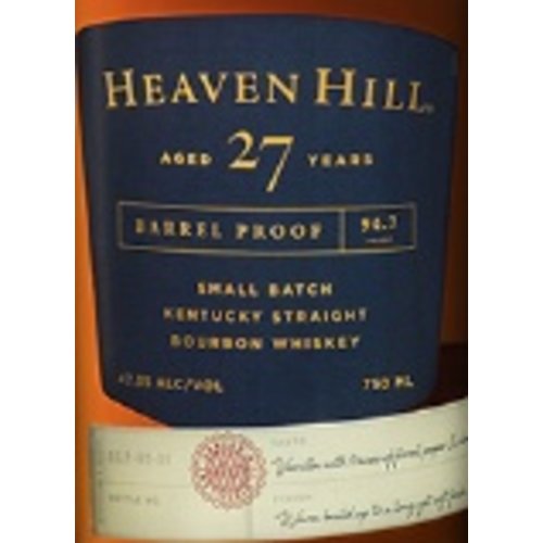 Spirits HEAVEN HILL SMALL BATCH BOURBON ‘BARREL PROOF’ 27 YEARS Spirits HEAVEN HILL SMALL BATCH BOURBON ‘BARREL PROOF’ 27 YEARS