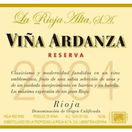 Wine LA RIOJA ALTA VINA ARDANZA RESERVA 2009 Wine LA RIOJA ALTA VINA ARDANZA RESERVA 2009