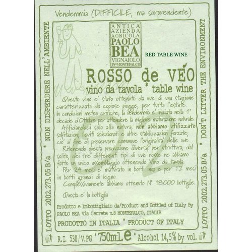 Wine PAOLO BEA MONTEFALCO ROSSO 'ROSSO DE VEO' 2011 Wine PAOLO BEA MONTEFALCO ROSSO 'ROSSO DE VEO' 2011