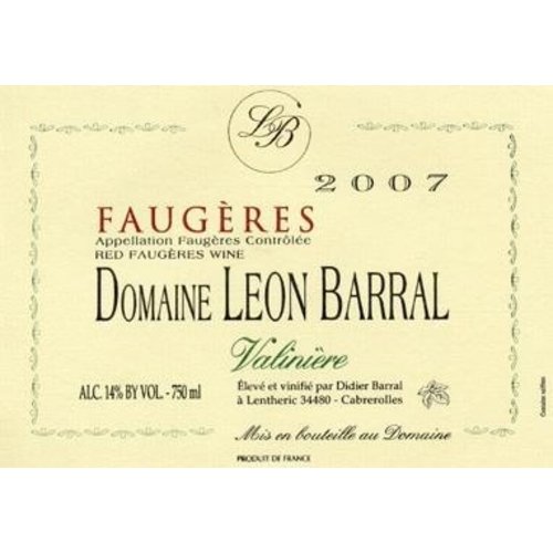 Wine LEON BARRAL 'VALINIERE' FAUGERES 2010 Wine LEON BARRAL 'VALINIERE' FAUGERES 2010