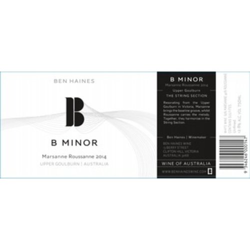 Wine BEN HAINES ROUSSANNE - MARSANNE ‘B MINOR’ 2016 Wine BEN HAINES ROUSSANNE - MARSANNE ‘B MINOR’ 2016
