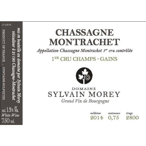Wine SYLVAIN MOREY CHASSAGNE MONTRACHET 1ER CRU LES CHAMPS GAINS 2014 Wine SYLVAIN MOREY CHASSAGNE MONTRACHET 1ER CRU LES CHAMPS GAINS 2014