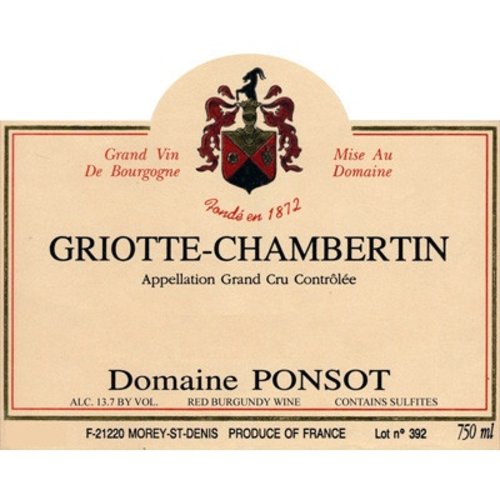 Wine PONSOT GRIOTTE CHAMBERTIN GRAND CRU 2006 1.5L Wine PONSOT GRIOTTE CHAMBERTIN GRAND CRU 2006 1.5L