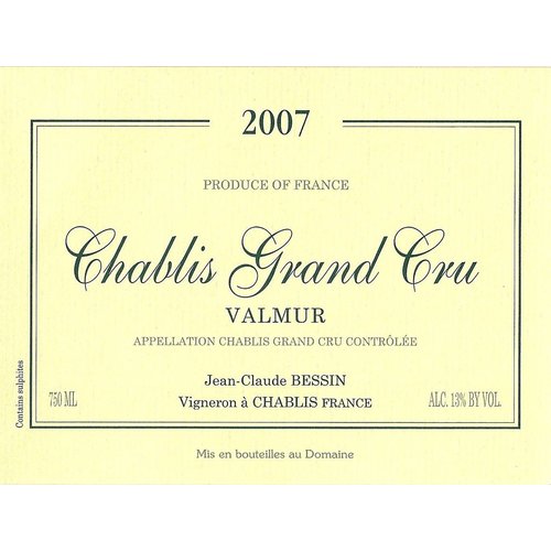 Wine JEAN-CLAUDE BESSIN CHABLIS 'VALMUR' GRAND CRU 2015 Wine JEAN-CLAUDE BESSIN CHABLIS 'VALMUR' GRAND CRU 2015