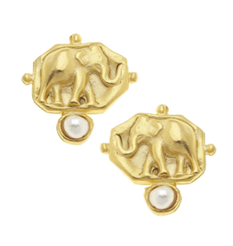 Susan Shaw Elephant Intaglio & Pearl Earrings by Susan Shaw