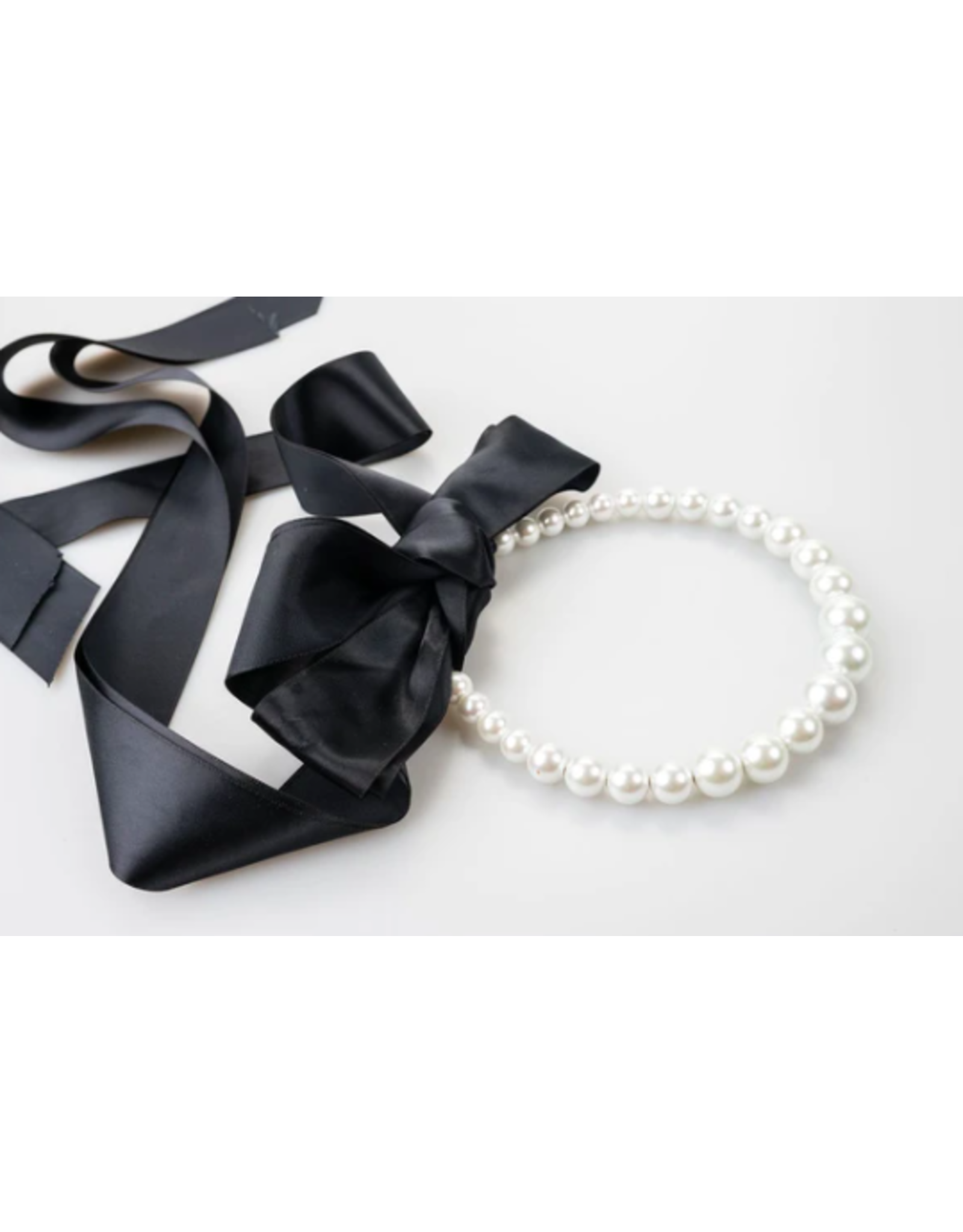 Violet & Brooks Pearl and Black Ribbon Necklace + Headband