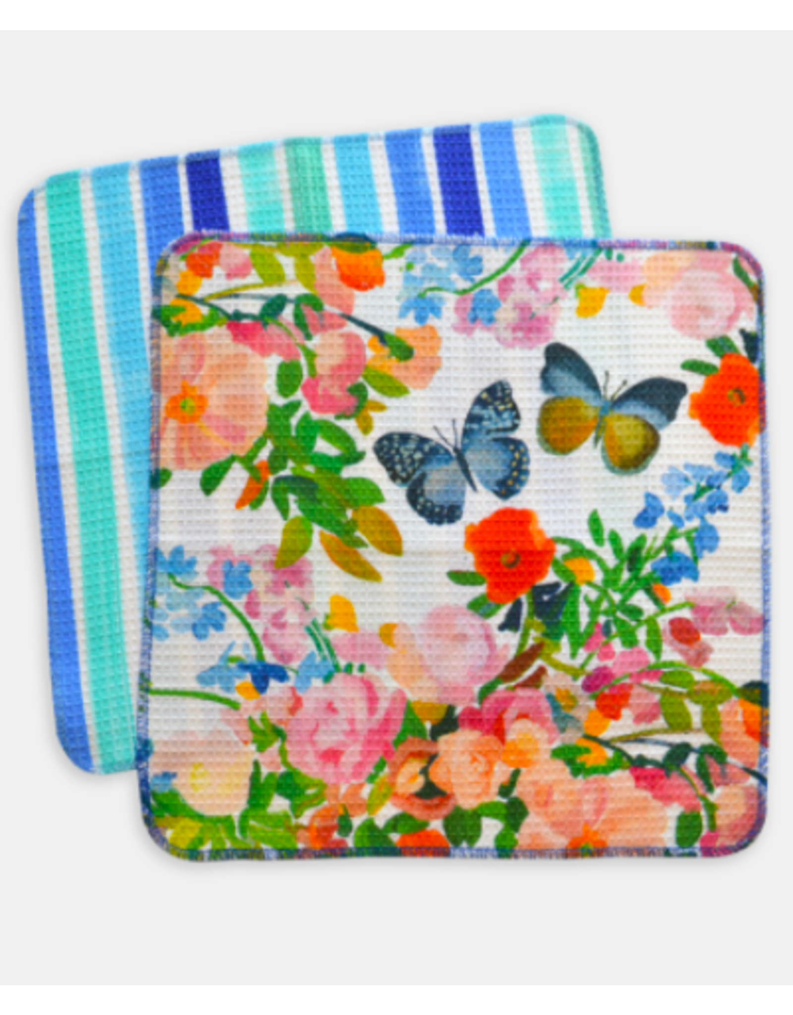 Paint & Petals Dish Cloth 2 Pack in Butterfly and Brushstroke Stripe