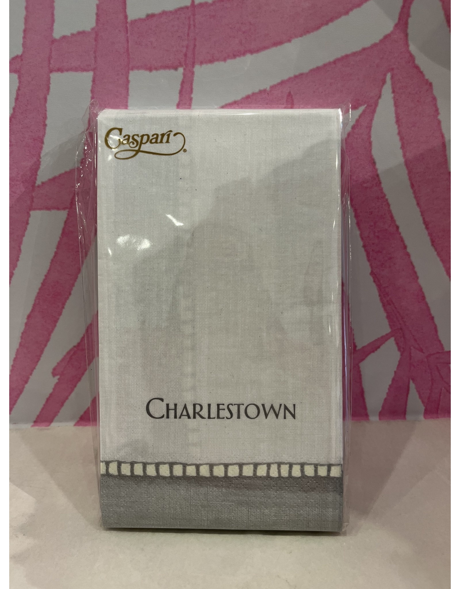 Caspari Silver Linen Charlestown Guest Towel