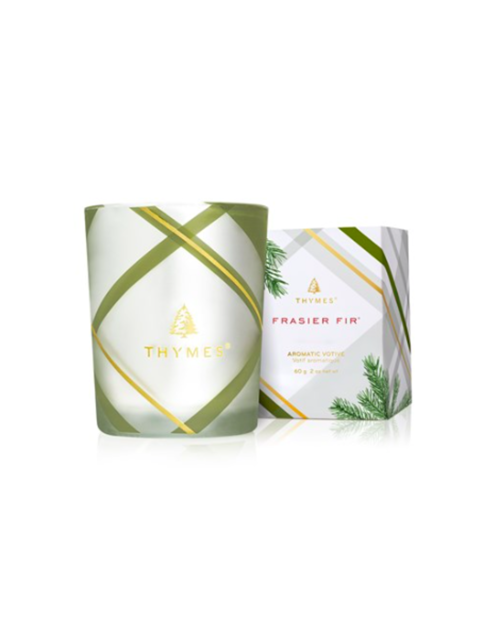 Thymes Frasier Fir Frosted Plaid Votive Candle