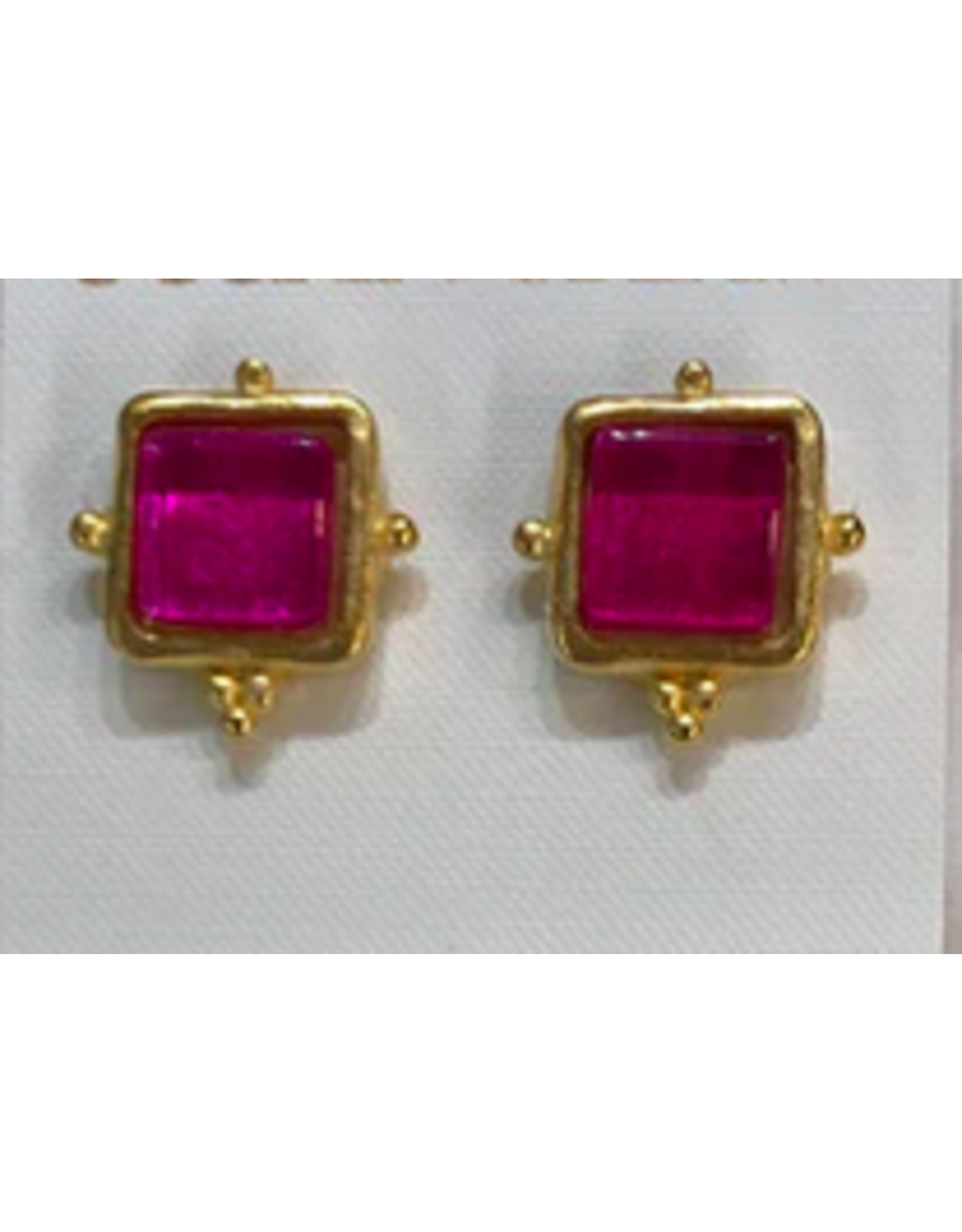 Susan Shaw Madeline French Glass Stud Earrings Fuscia by Susan Shaw