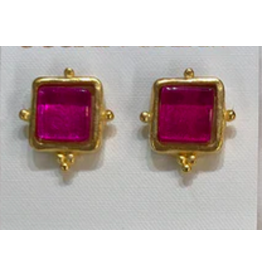 Susan Shaw Madeline French Glass Stud Earrings Fuscia by Susan Shaw