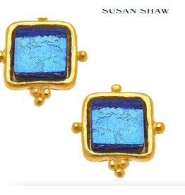 Susan Shaw Madeline French Glass Stud Earrings Blue Oceana by Susan Shaw