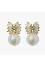 Accessories Shop at Junebug Gold Pearl Sparkler Bow Earrings