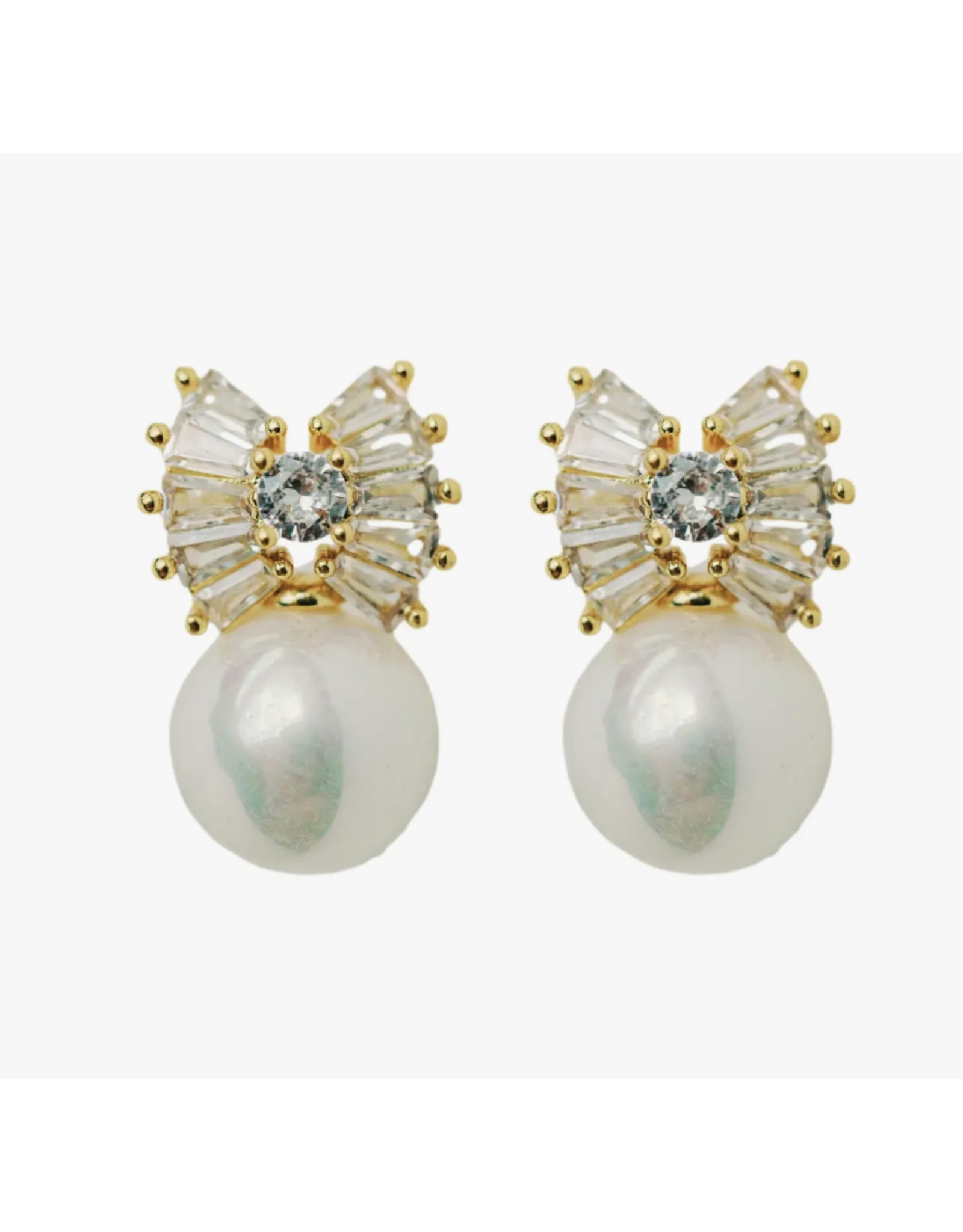 Accessories Shop at Junebug Gold Pearl Sparkler Bow Earrings