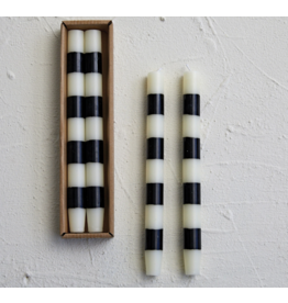Striped Taper Candle Set of 2 in Black