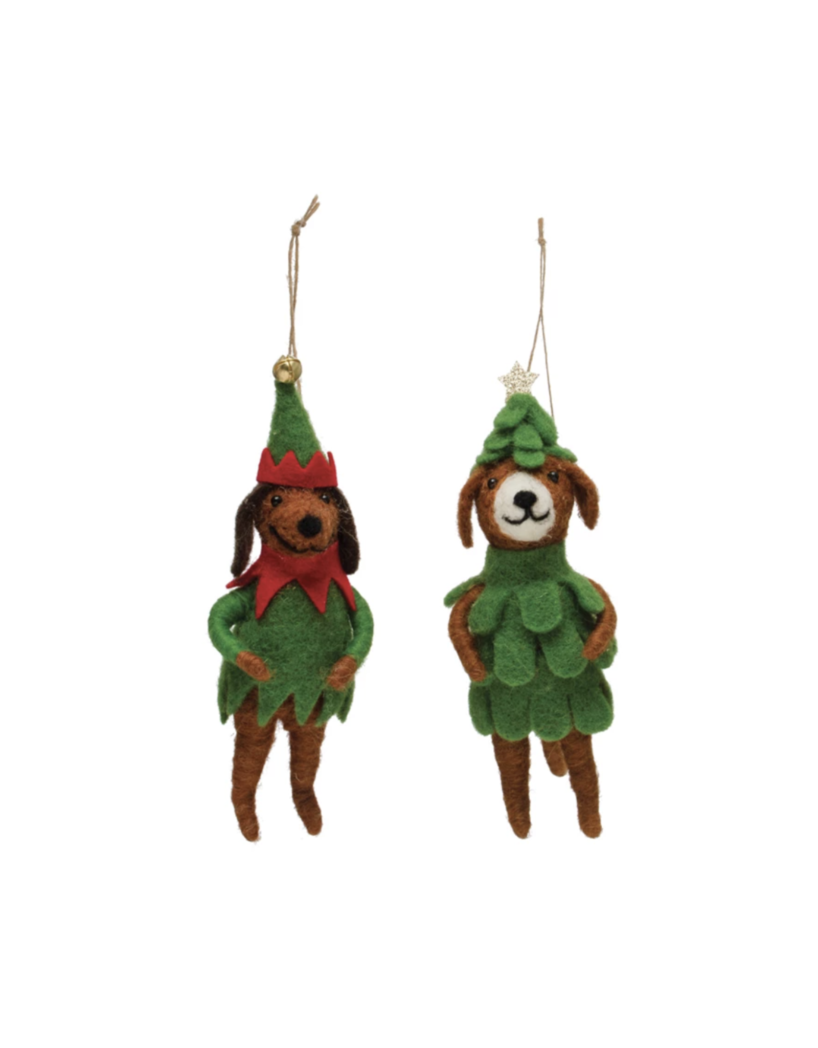 Wool Felt Dog Ornament in Tree/Elf Outfits