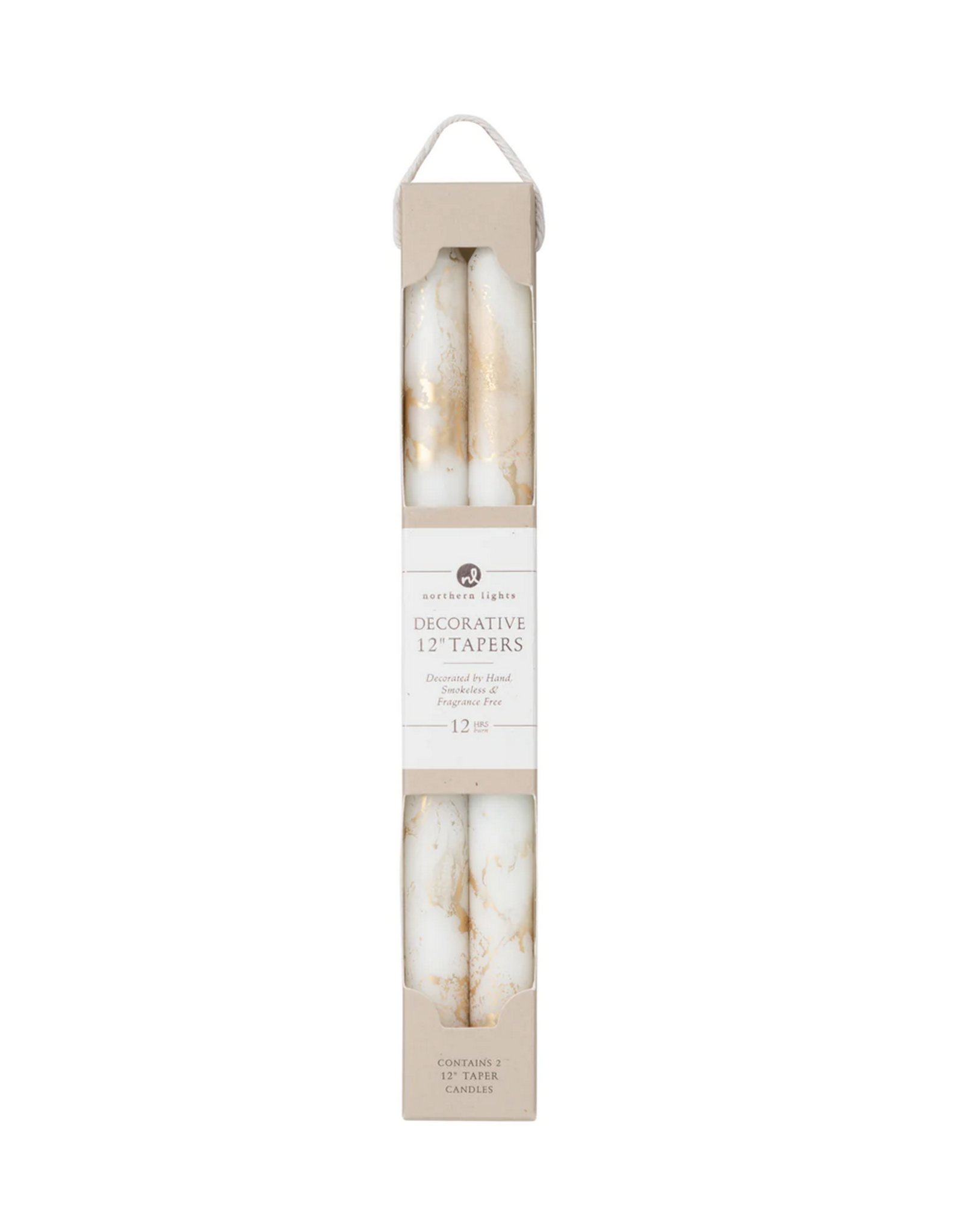 Northern Lights Taper Candle 2 Pack in White with Gold