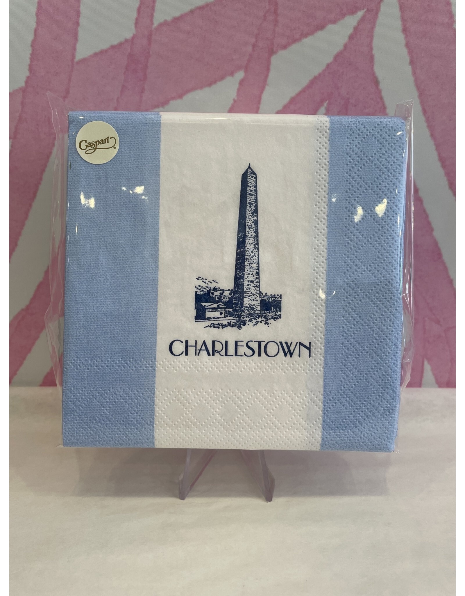 Caspari Light Blue Stripe Charlestown Monument Cocktail Napkin