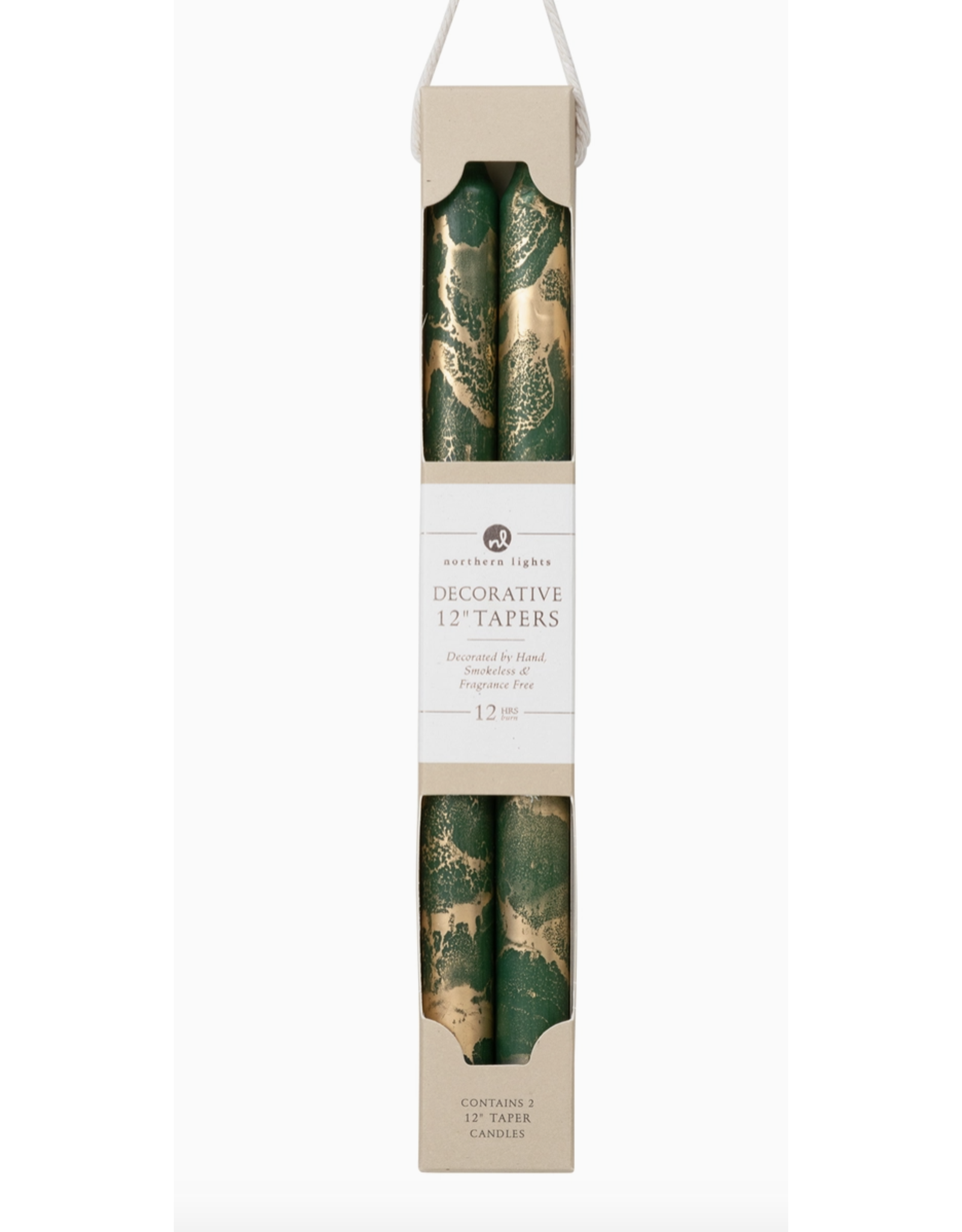 Northern Lights Taper Candle 2 Pack in Hunter Green with Gold