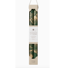 Northern Lights Taper Candle 2 Pack in Hunter Green with Gold
