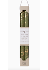 Northern Lights Taper Candle 2 Pack in Moss Green with Gold