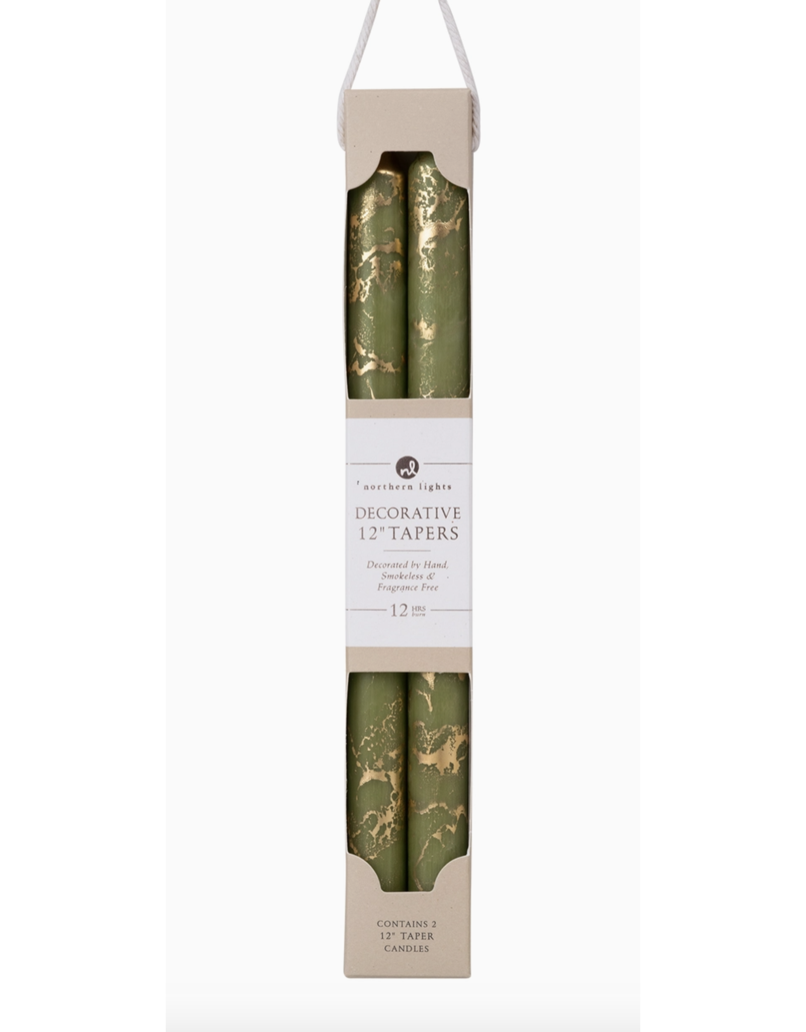 Northern Lights Taper Candle 2 Pack in Moss Green with Gold