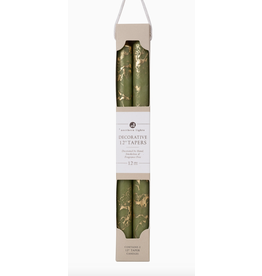 Northern Lights Taper Candle 2 Pack in Moss Green with Gold
