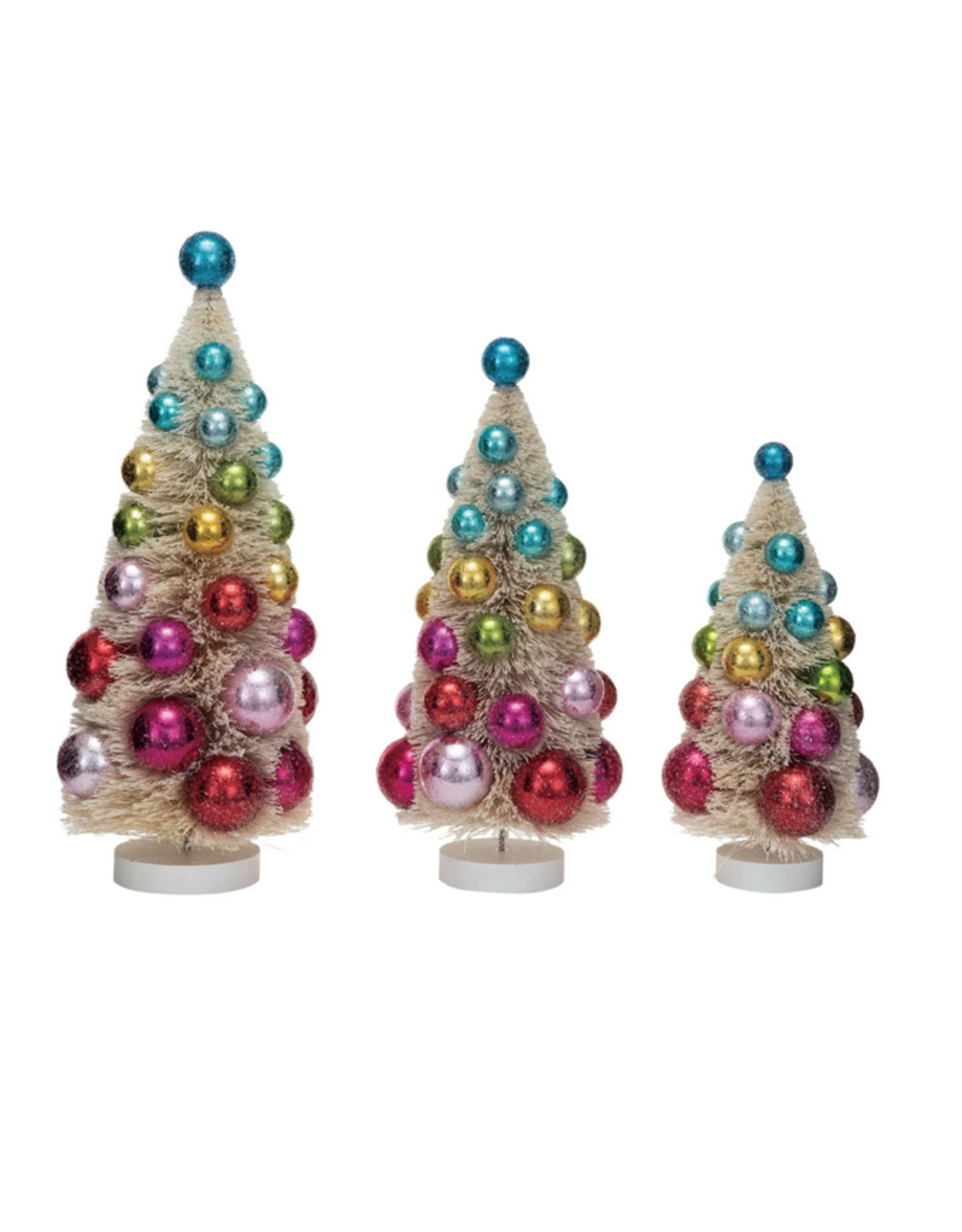 Decor Shop at Junebug Small Sisal Bottle Brush Christmas Tree, Colorful Ornaments