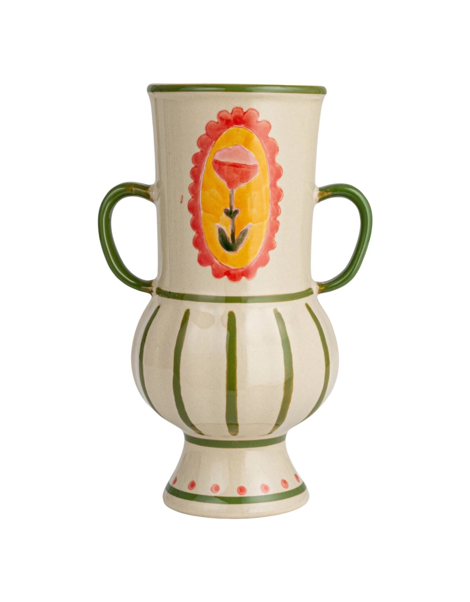 Decor Shop at Junebug Hand Painted Stoneware Vase with Green Stripes