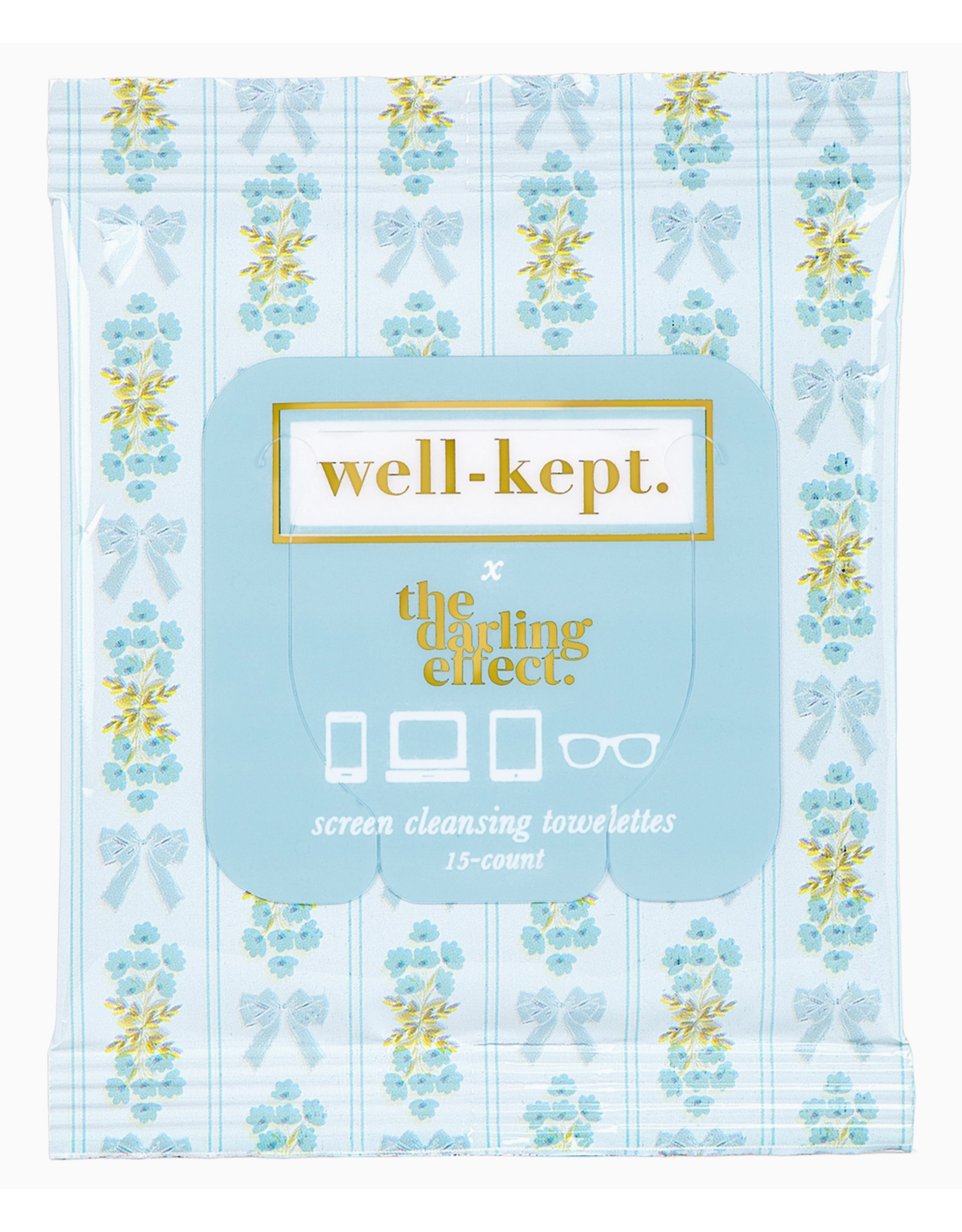 Well-Kept Screen Wipes - Pack of 15 in Blue Floral Bows