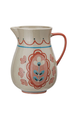 Decor Shop at Junebug Hand Painted Stoneware Pitcher with Pink Floral Design