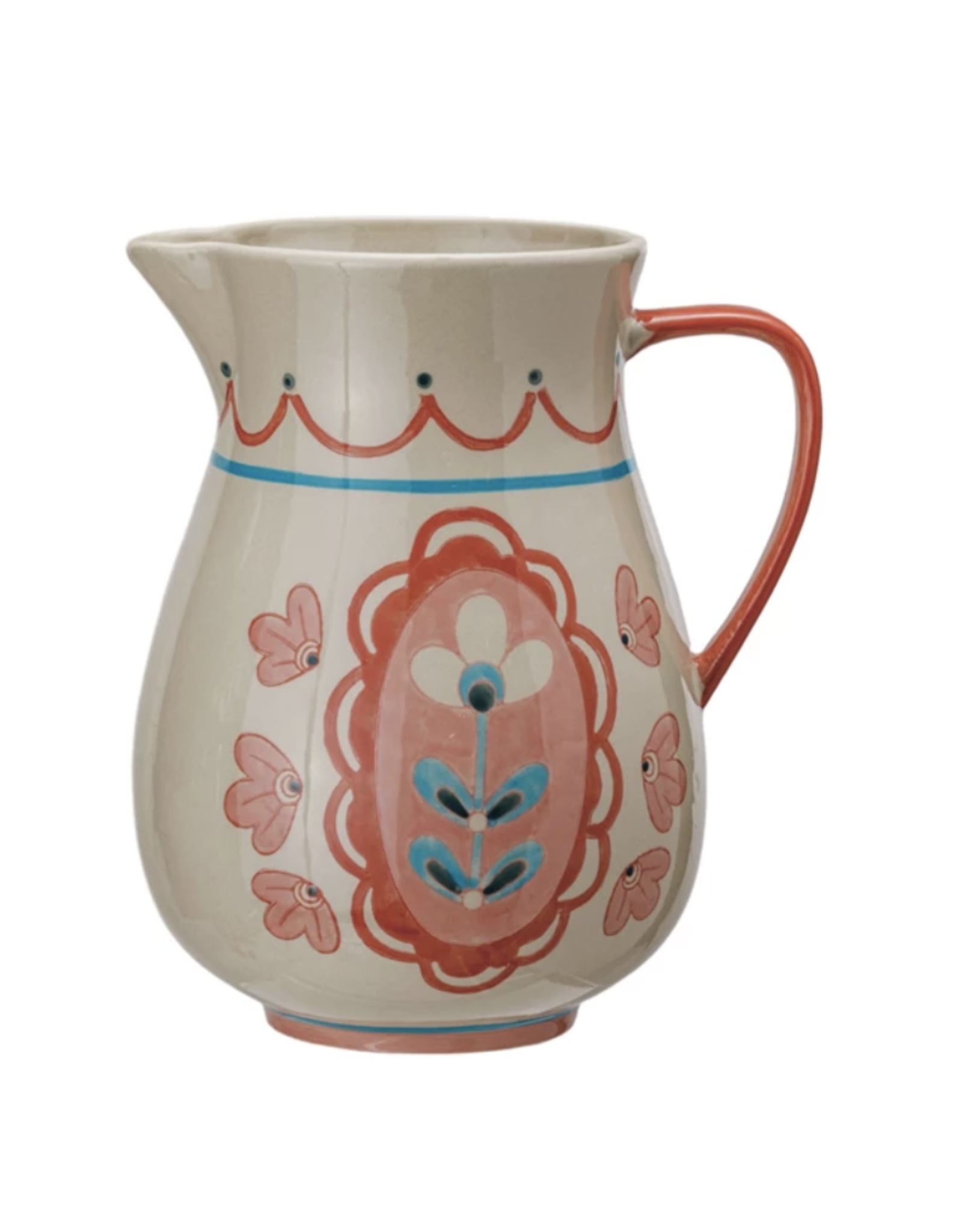 Decor Shop at Junebug Hand Painted Stoneware Pitcher with Pink Floral Design