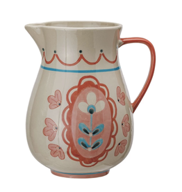 Decor Shop at Junebug Hand Painted Stoneware Pitcher with Pink Floral Design