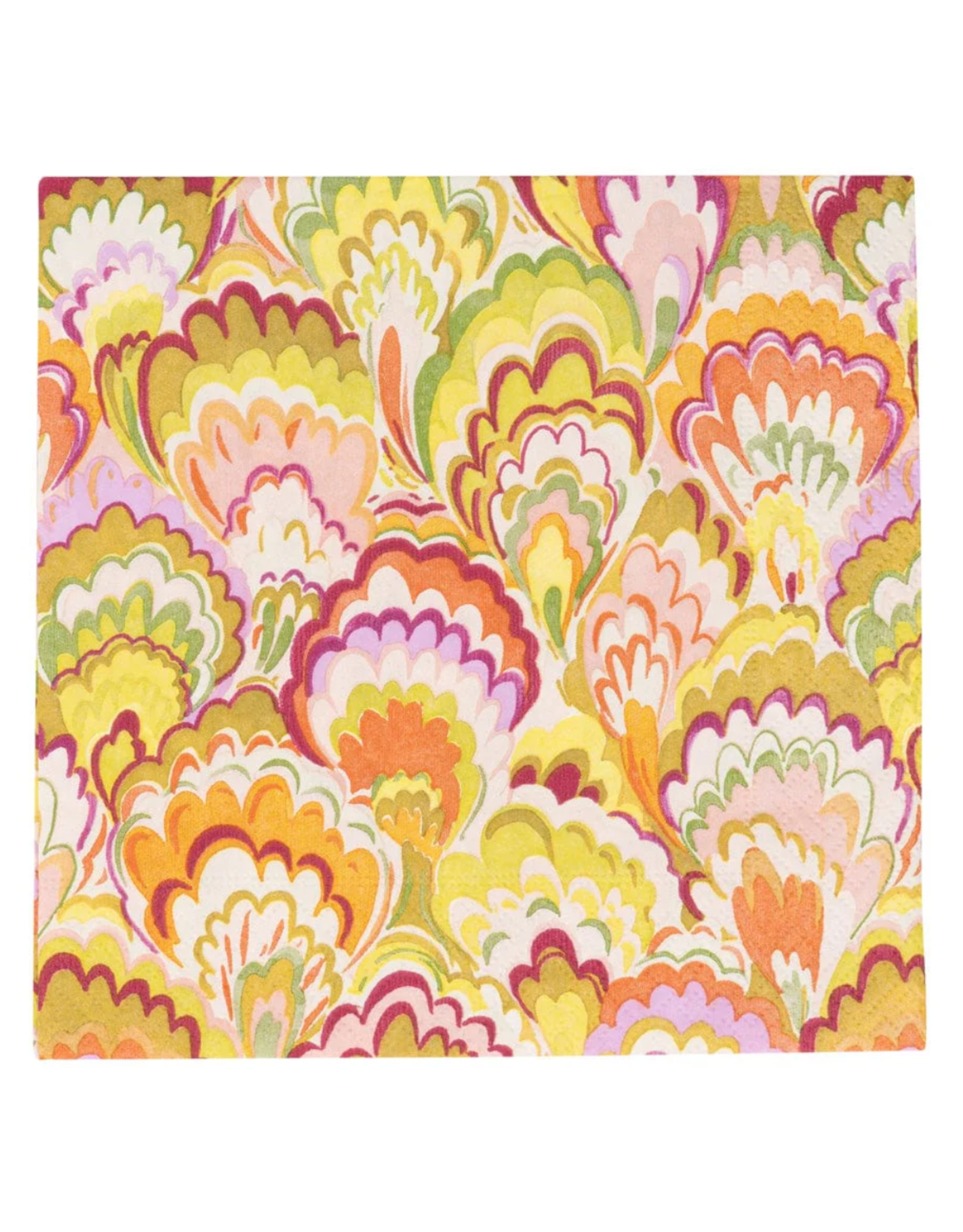 Caspari Marbled Ceramica in Raspberry & Chartreuse Cocktail Napkin