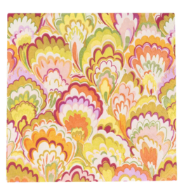 Caspari Marbled Ceramica in Raspberry & Chartreuse Cocktail Napkin