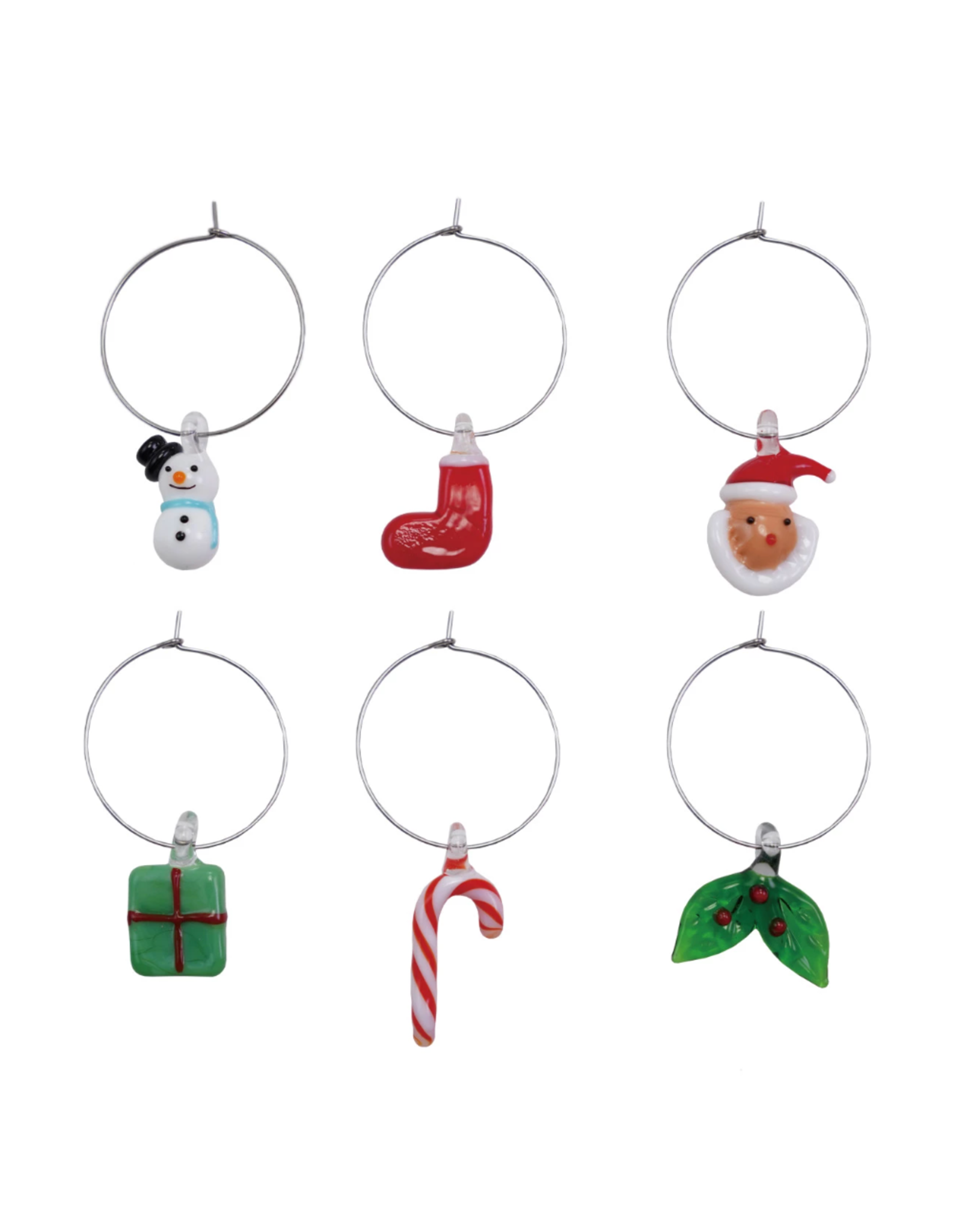 Decor Shop at Junebug Blown Glass Holiday Figurine Wine Charms - Set of 6