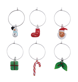 Decor Shop at Junebug Blown Glass Holiday Figurine Wine Charms - Set of 6