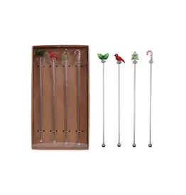 Decor Shop at Junebug Cocktail Drink Stirrers with Holiday Figurines - Set of 4