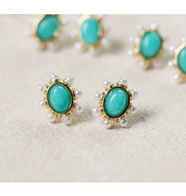 Accessories Shop at Junebug Turquoise and Pearl Oval Stud Earrings