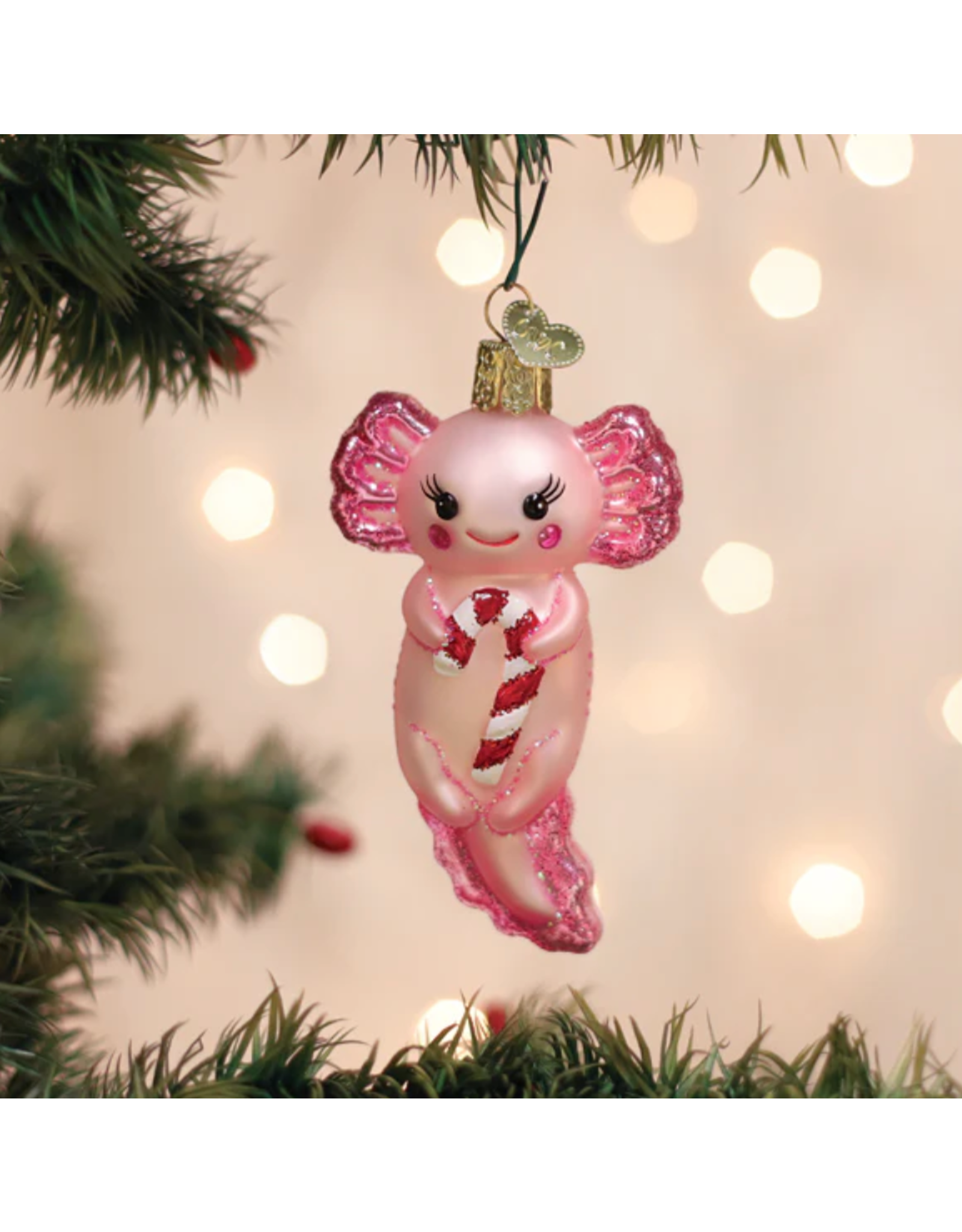 Axolotl with Candy Cane Ornament