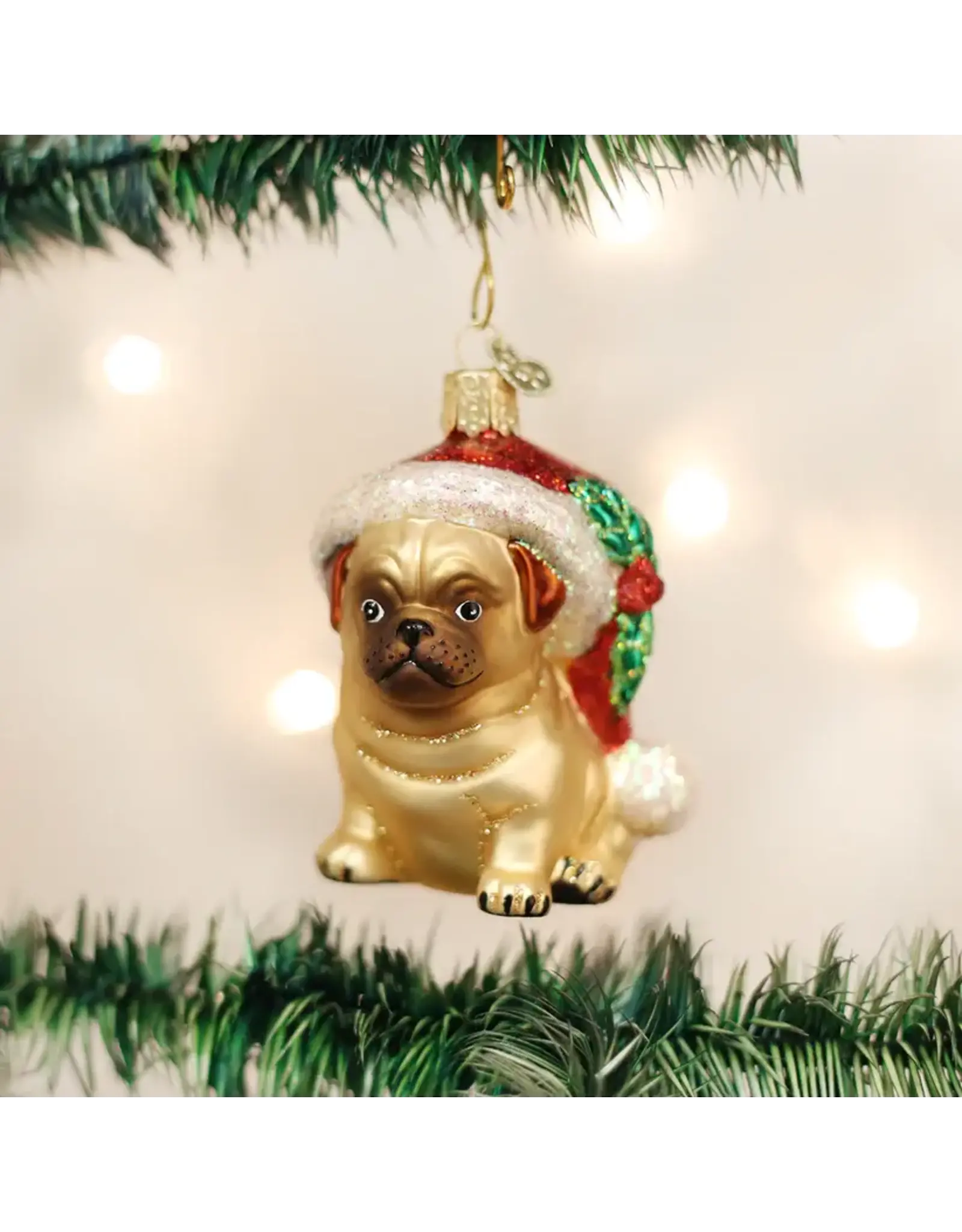 Holly Hat Pug Ornament