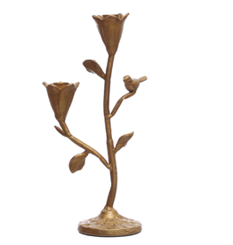 Decor Shop at Junebug Flowers & Bird Candelabra in Gold