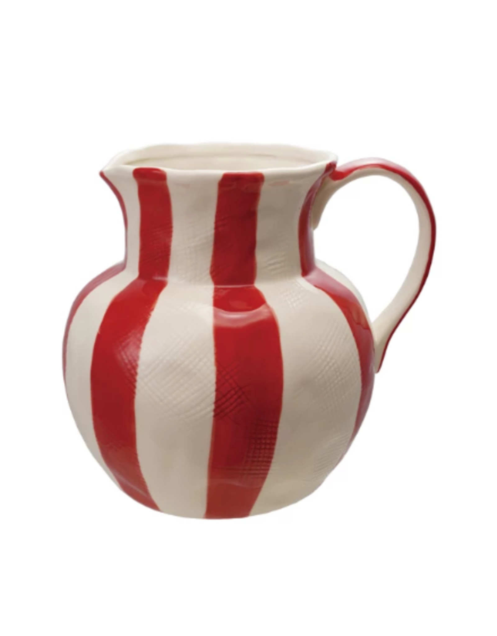Decor Shop at Junebug Stoneware Pitcher in Red & White Stripe