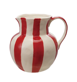 Decor Shop at Junebug Stoneware Pitcher in Red & White Stripe